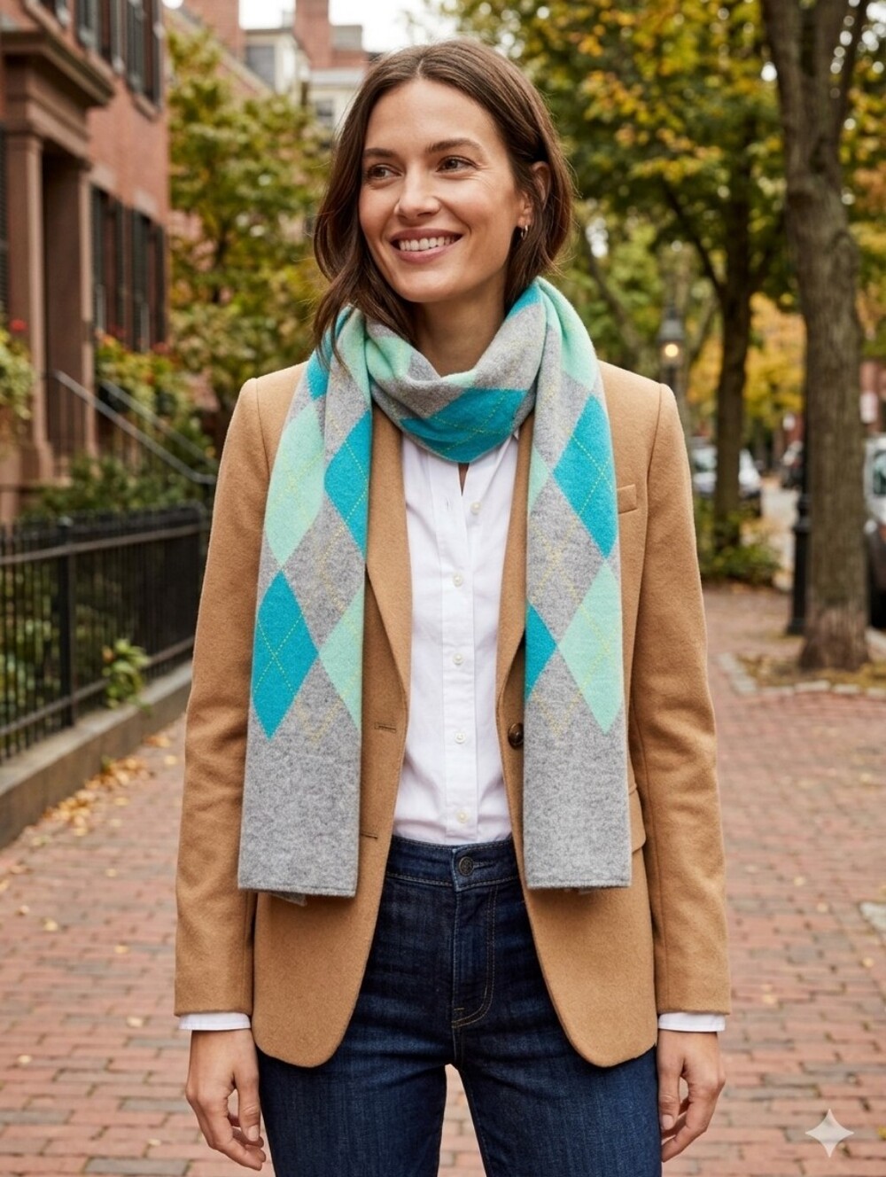 Vintage J. Crew Argyle Wool Knit Scarf